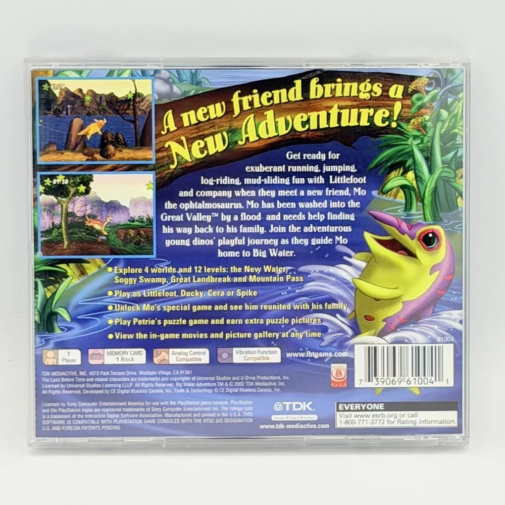 Vintage The Land Before Time Big Water Adventure Sony PS1 Video Game TDK NTSC E